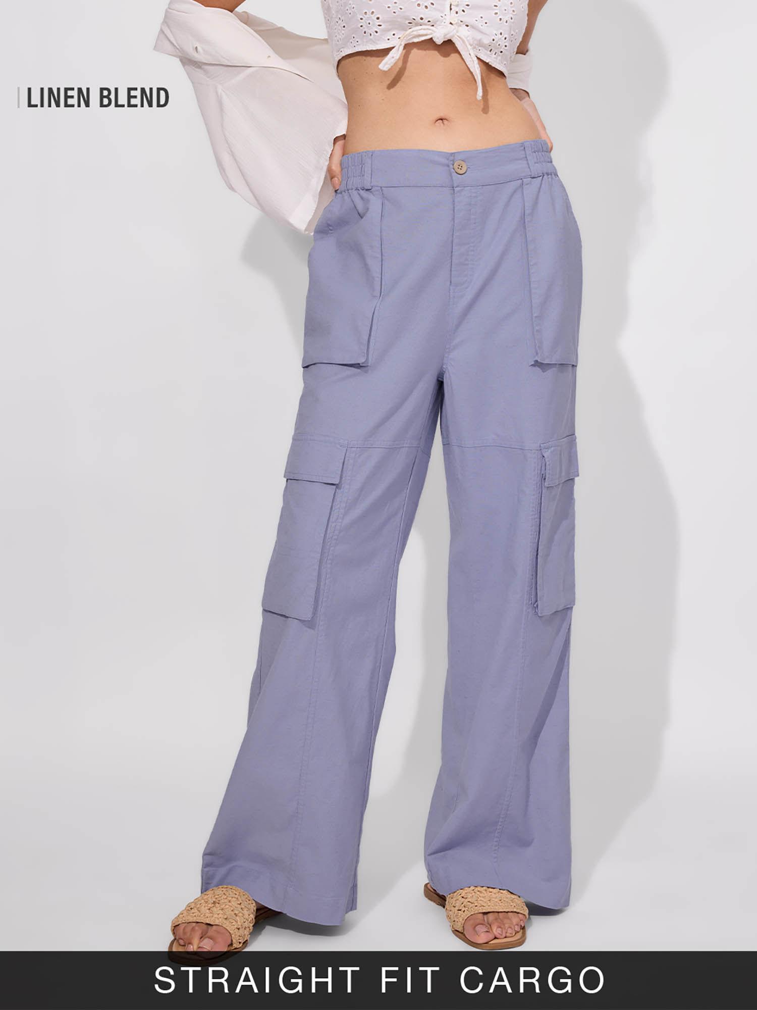 cotton linen iris blue women cargo pant