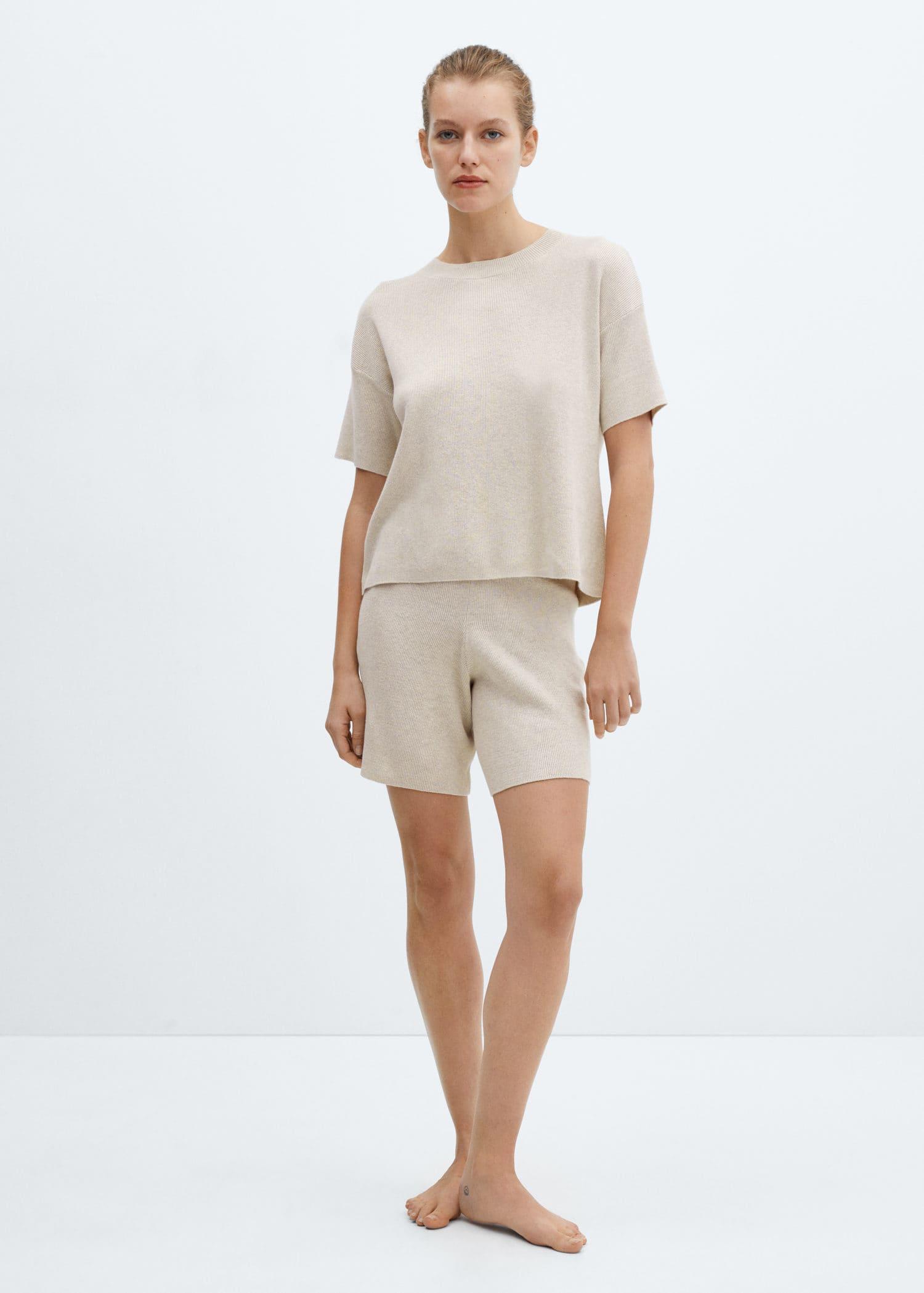 cotton-linen knitted pyjama shorts