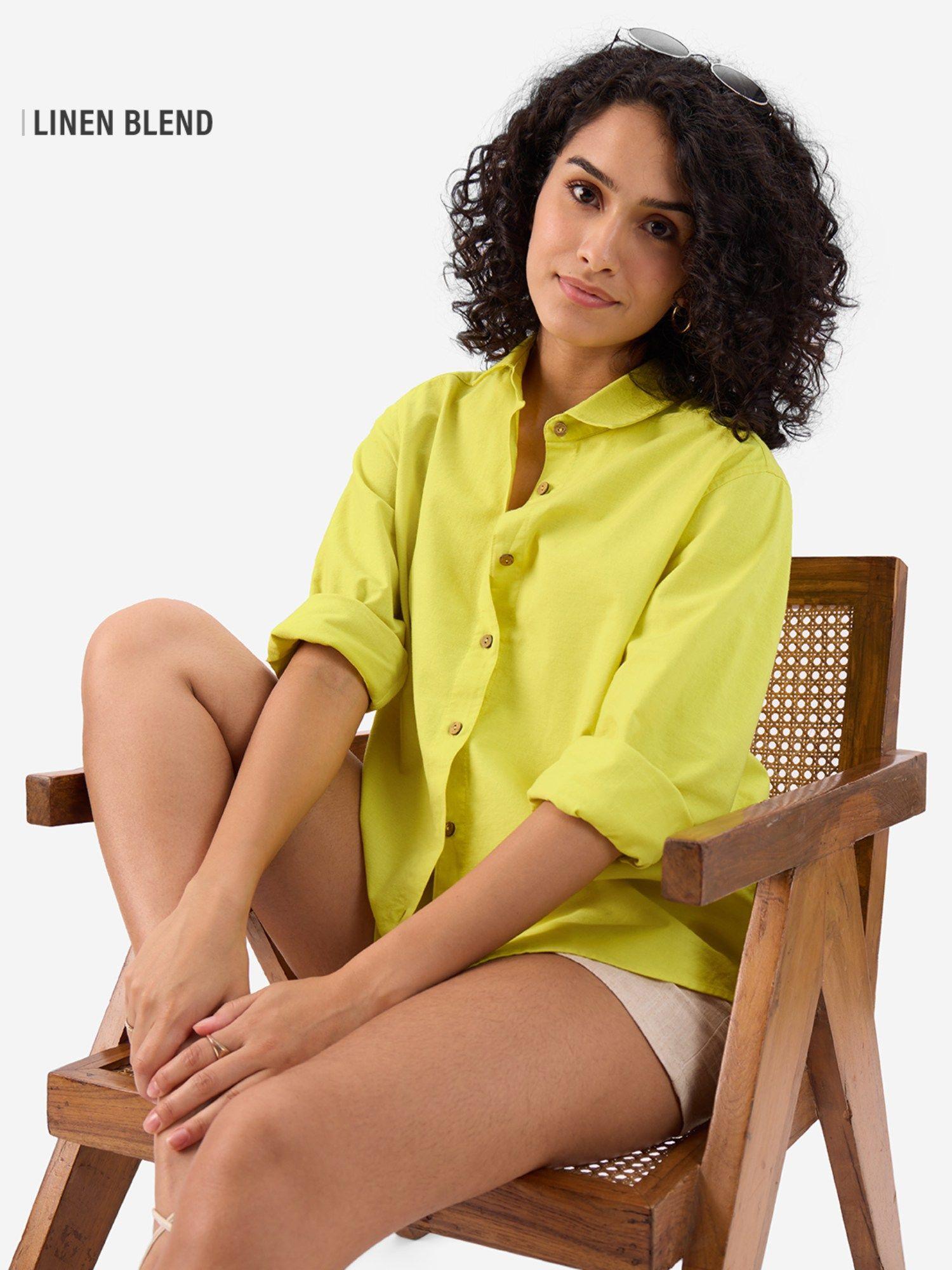 cotton linen lime yellow women shirt