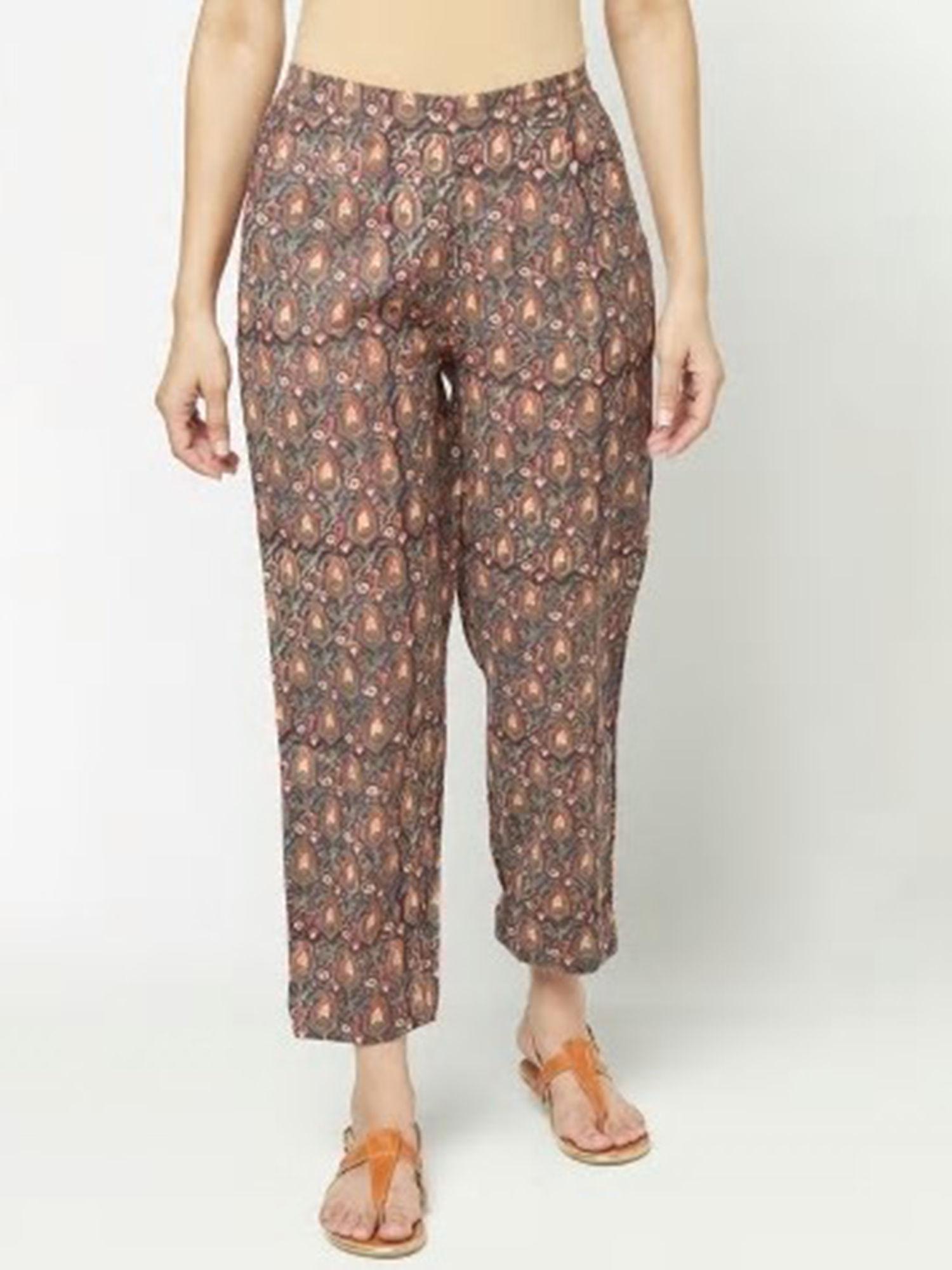 cotton linen printed tapered pant
