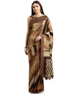 cotton linen printed traditional saree with blouse piece