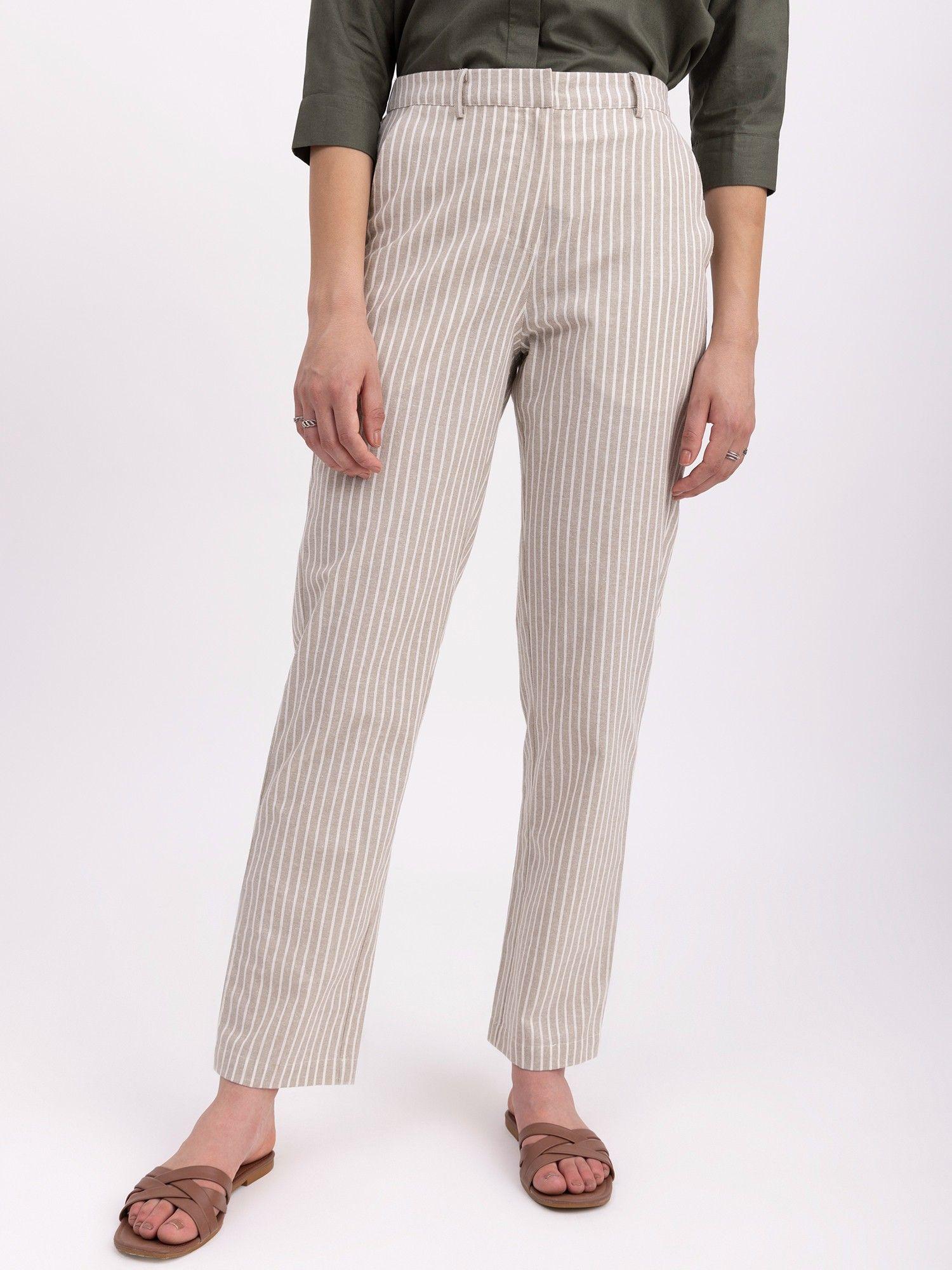 cotton linen straight trouser - beige