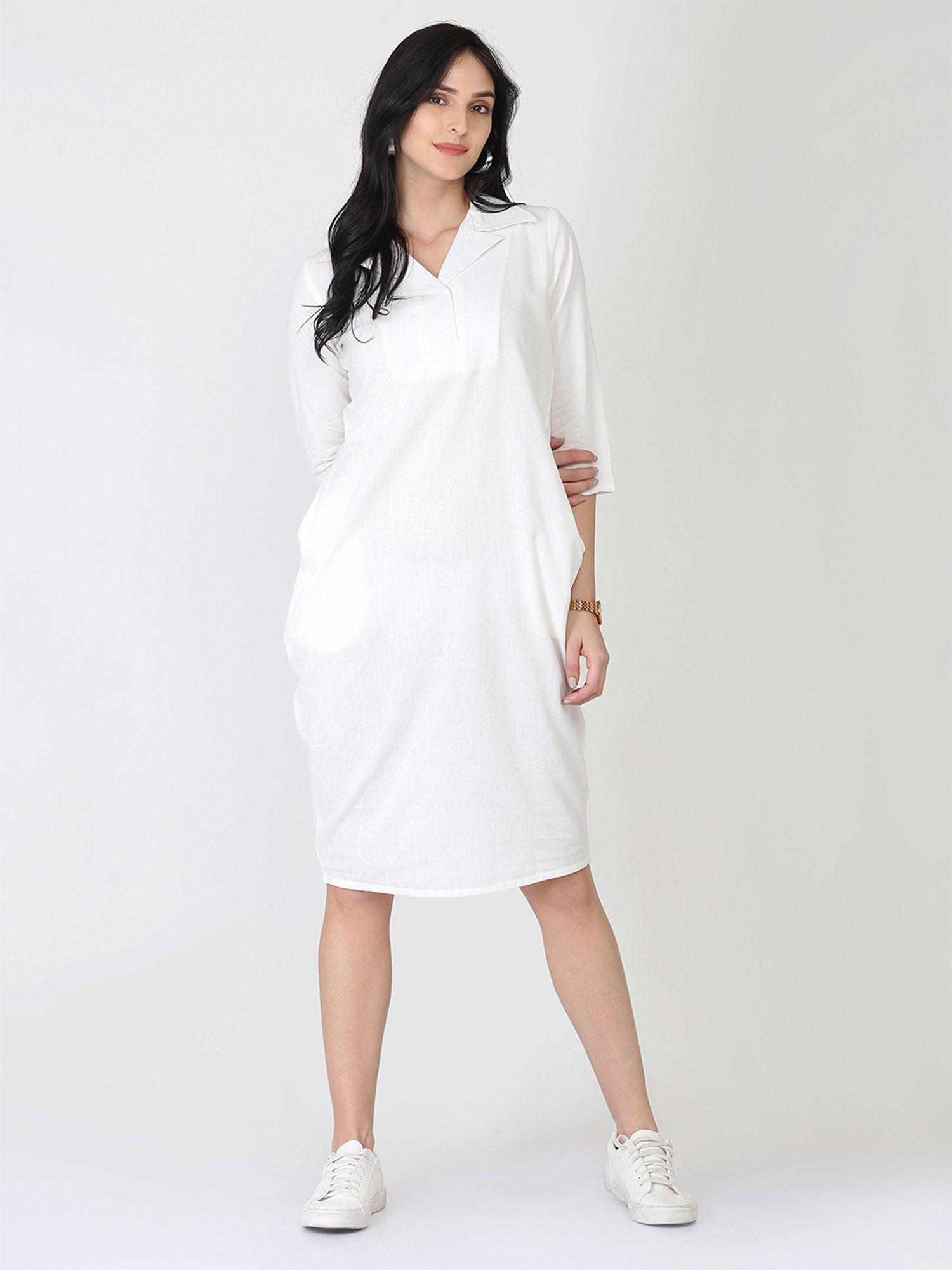 cotton linen white tulip dress