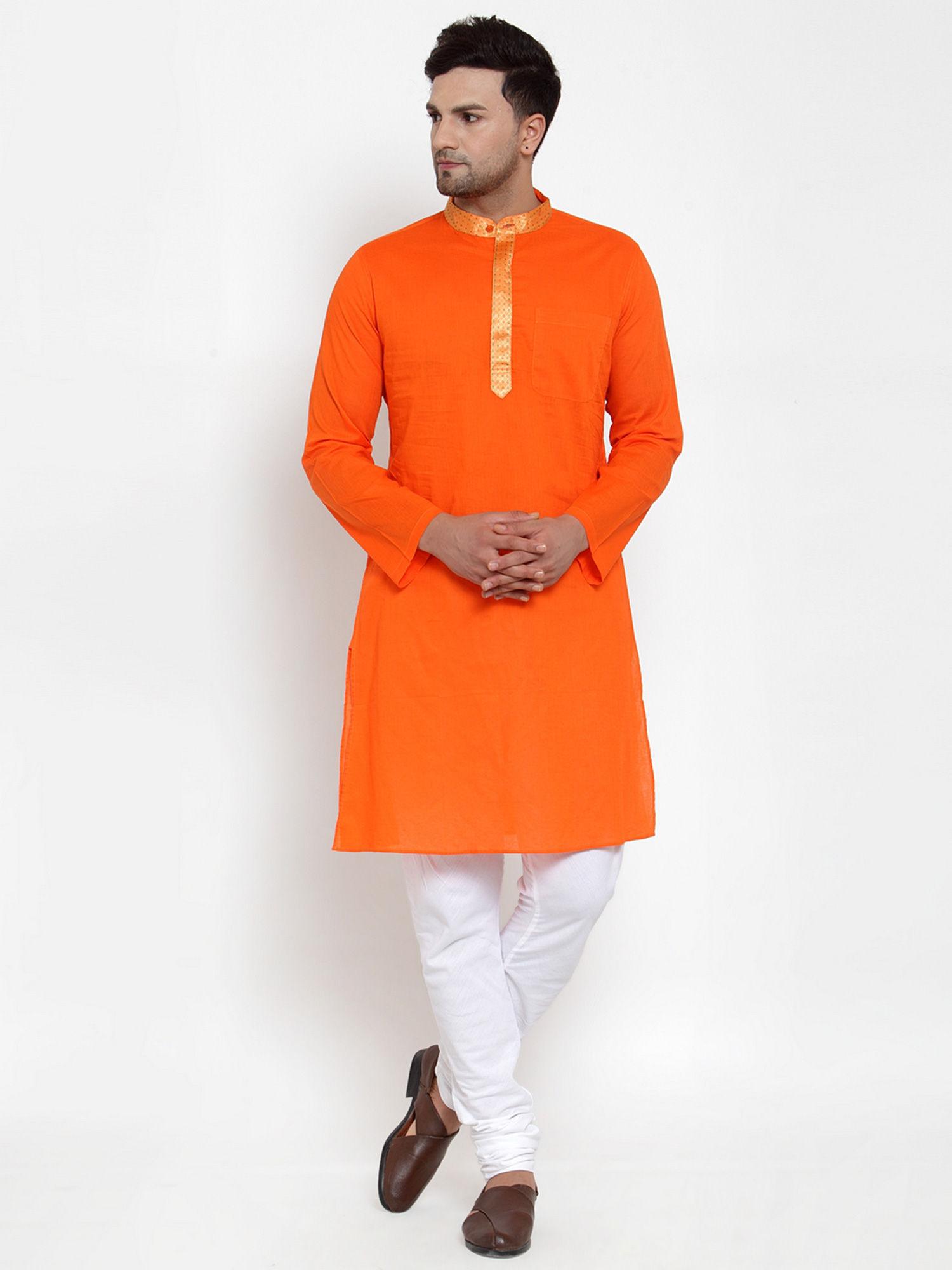 cotton long kurta for men orange