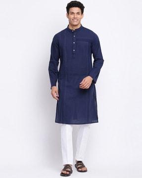 cotton long kurta with band collar