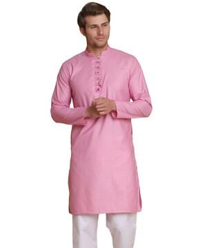 cotton long kurta with button-placket 