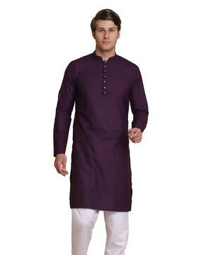 cotton long kurta with button-placket 