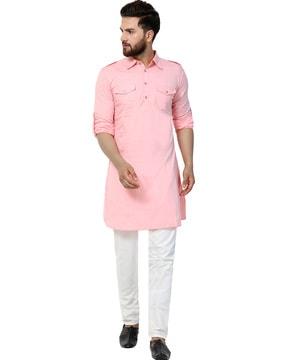 cotton long kurta with flap pockets