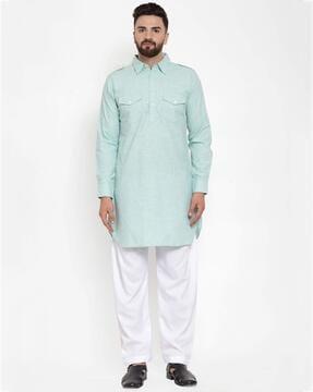 cotton long kurta with flap pockets