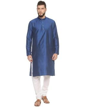 cotton long kurta with mandarin collar