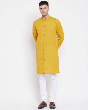 cotton long kurta with mandarin collar