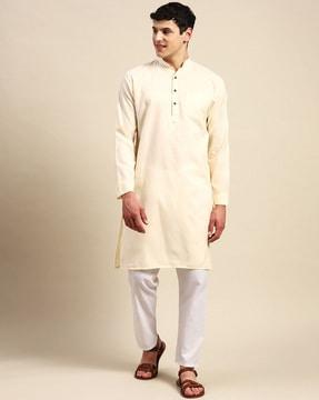 cotton long kurta with mandarin collar