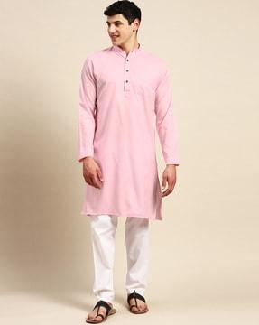 cotton long kurta with mandarin collar