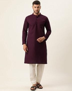 cotton long kurta with patch pocket