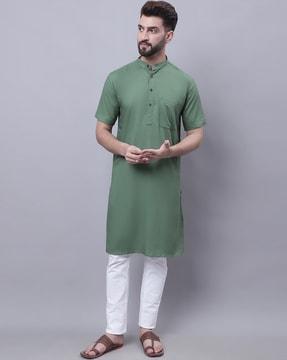 cotton long kurta with patch pocket