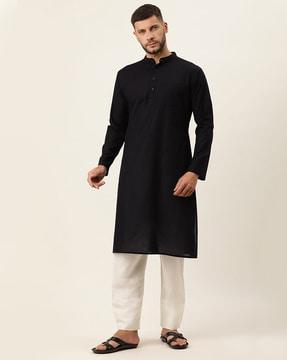 cotton long kurta with patch pocket