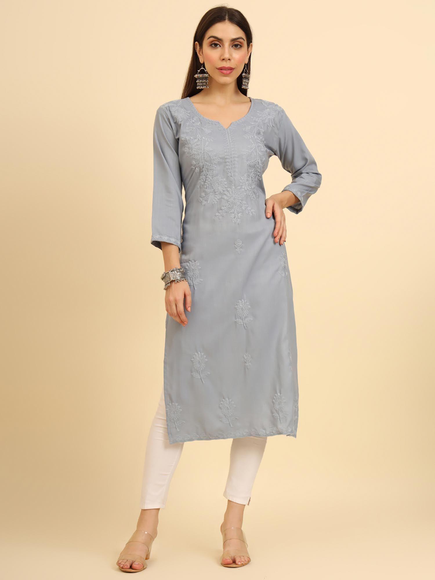 cotton lucknowi chikankari work straight kurta