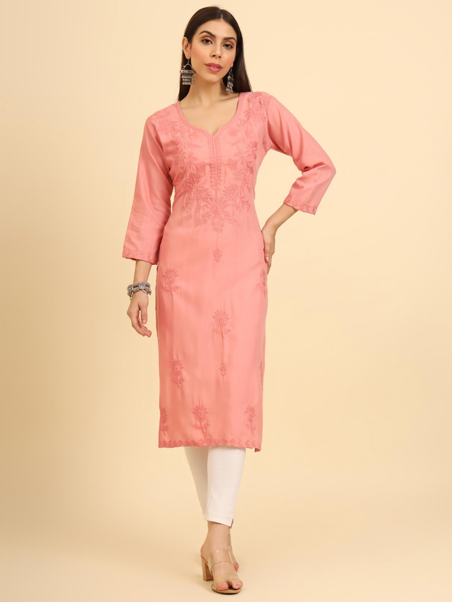 cotton lucknowi chikankari work straight kurta