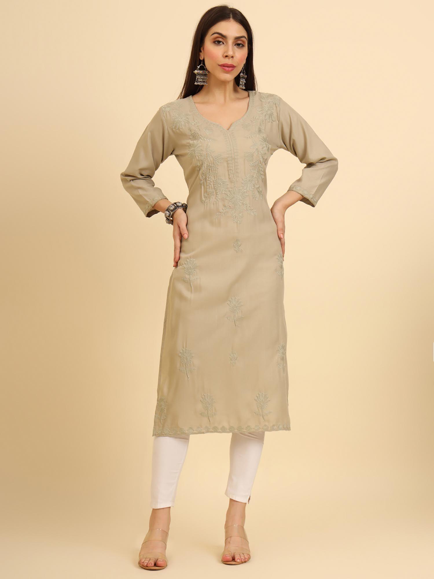 cotton lucknowi chikankari work straight kurta