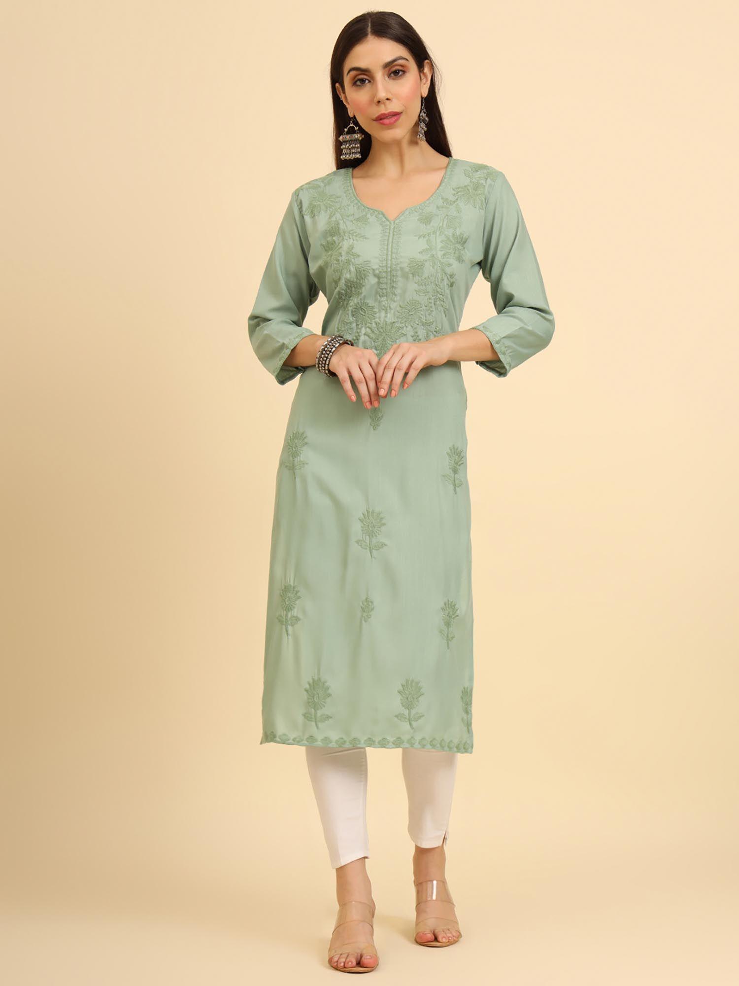 cotton lucknowi chikankari work straight kurta