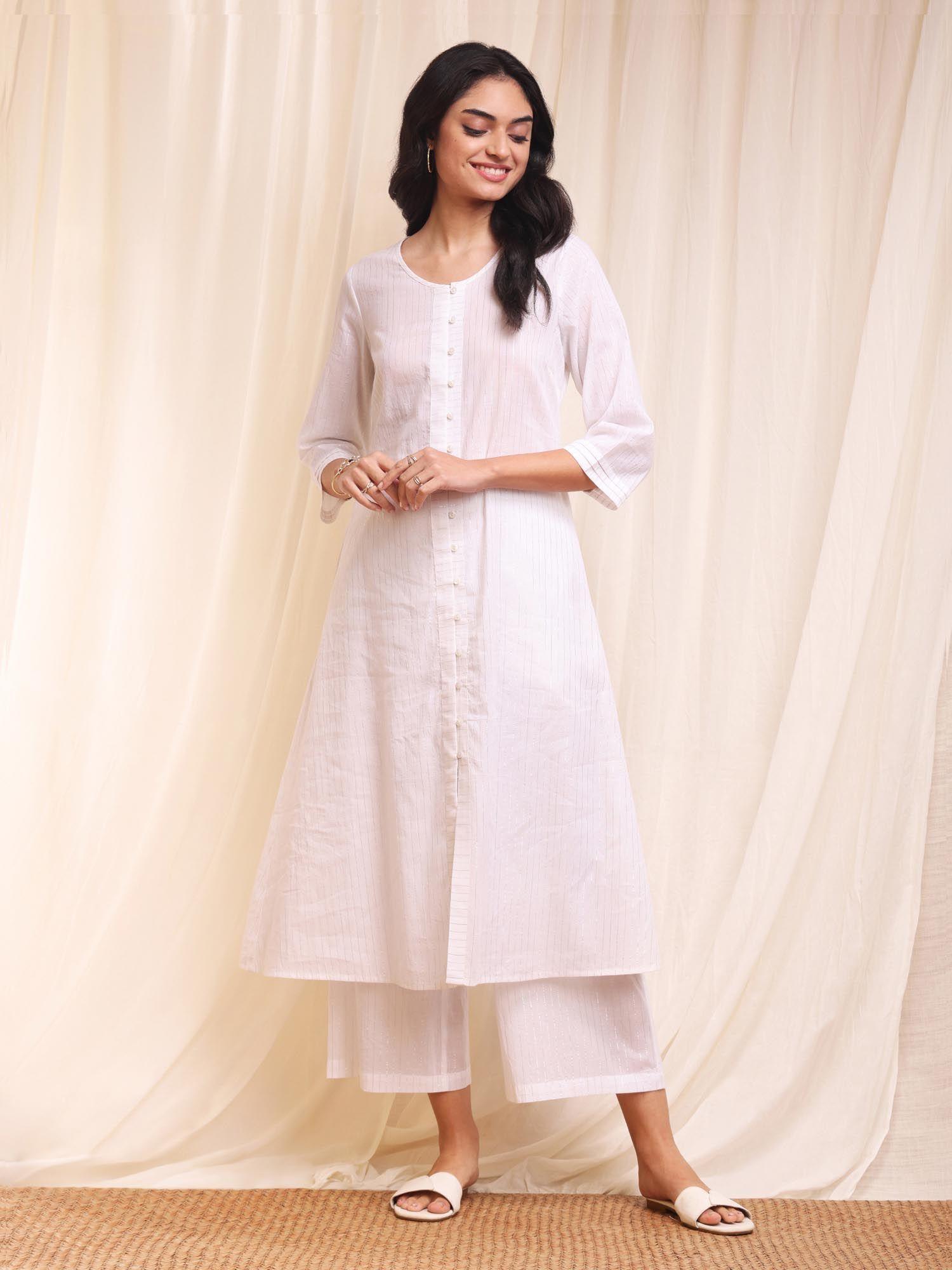 cotton lurex a-line kurta white