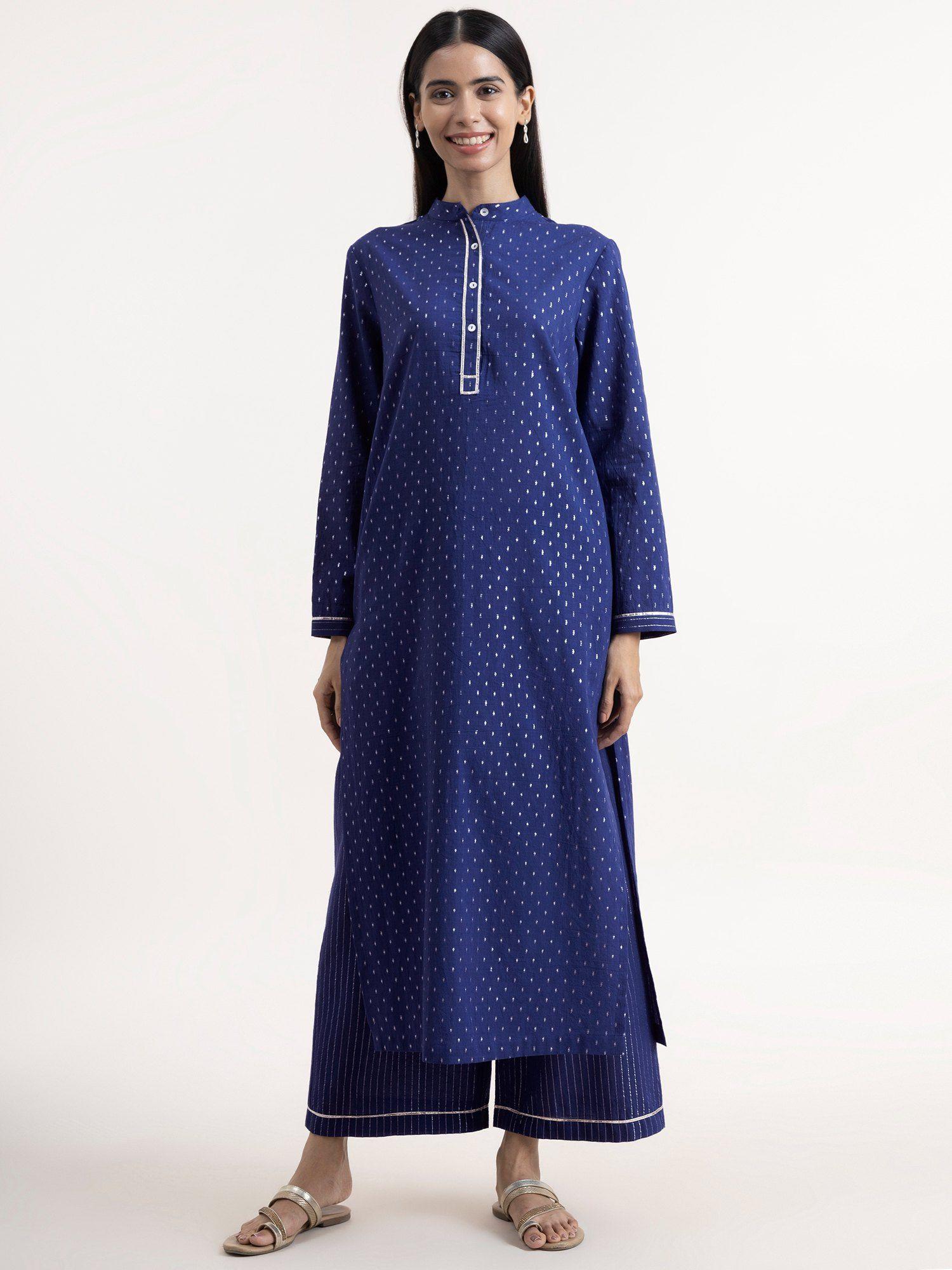 cotton lurex kurta - blue (set of 2)