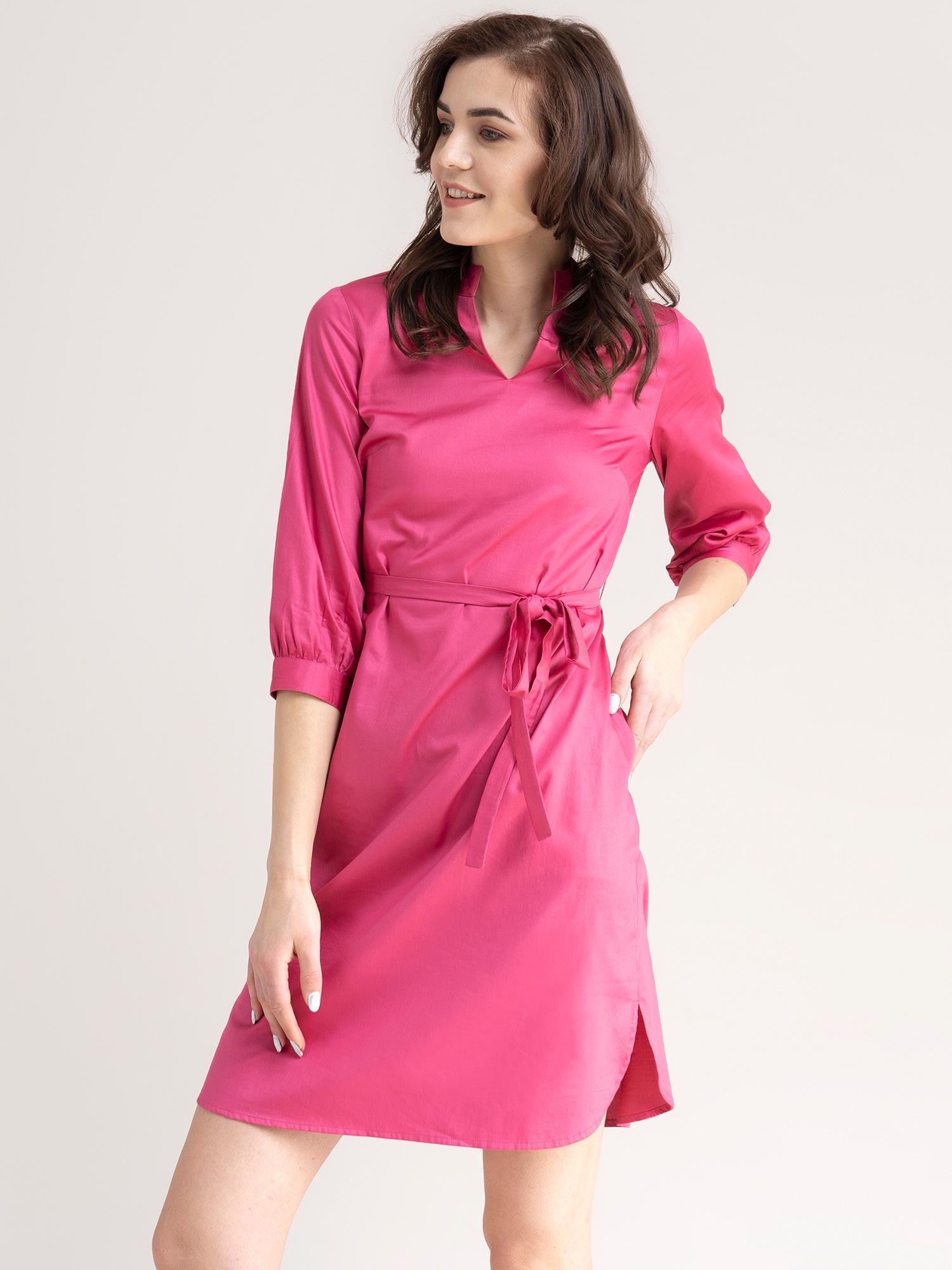 cotton mandarin neck dress - pink