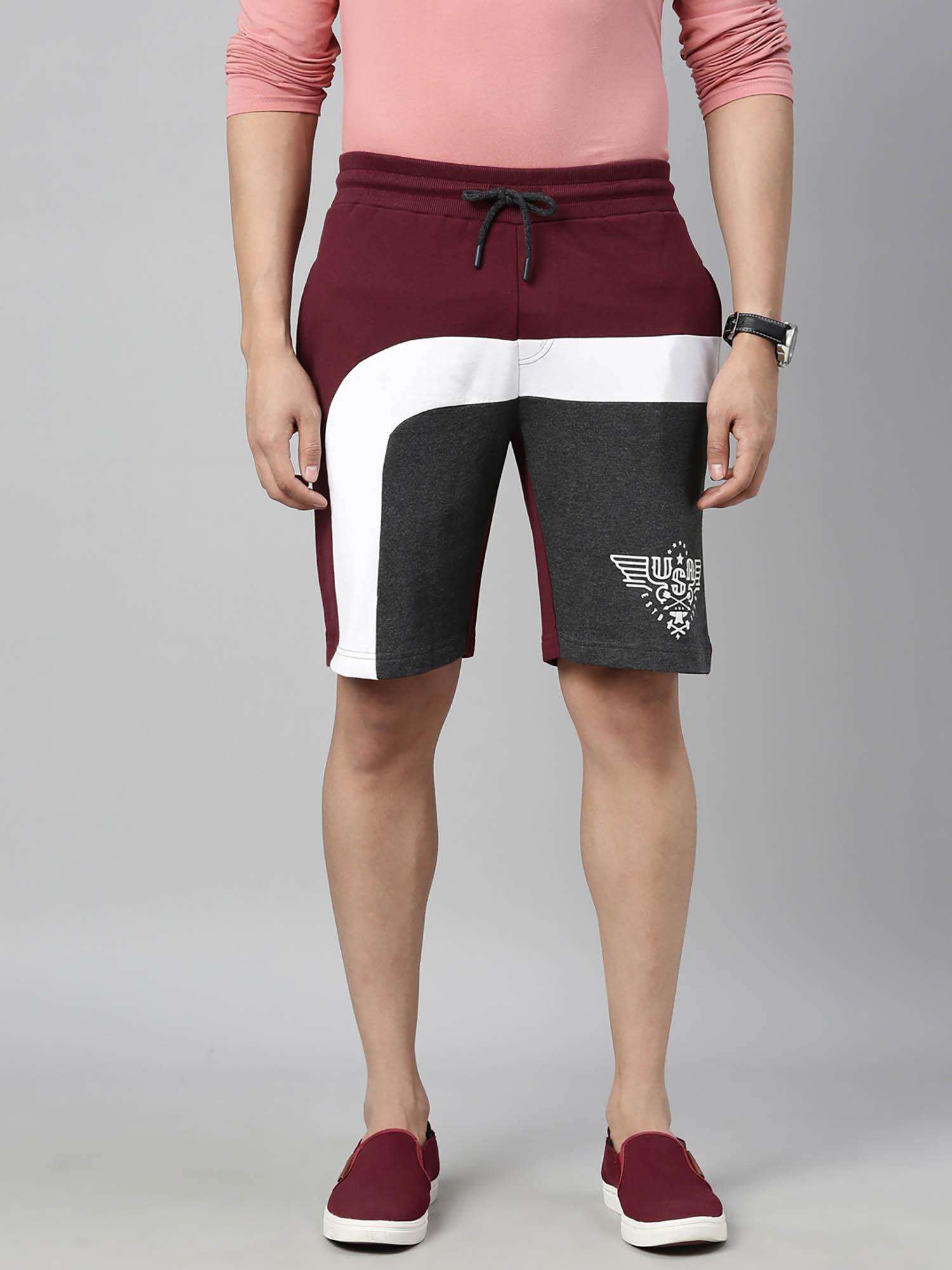 cotton maroon regular fit men's shorts