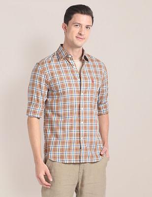 cotton melange tartan twill shirt