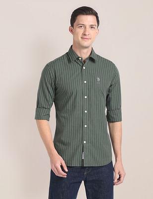 cotton melange vertical stripe shirt