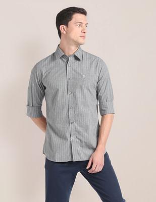 cotton melange vertical stripe shirt