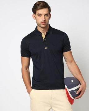 cotton mercerised jacquard slim fit polo t-shirt