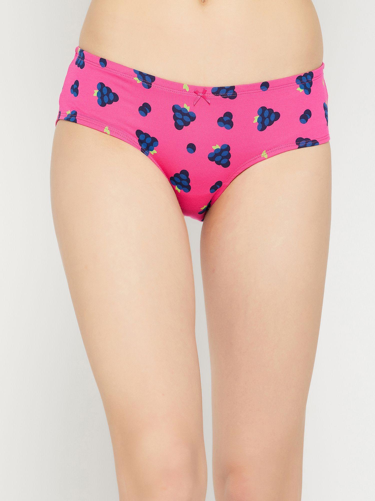 cotton mid waist printed hipster panty -pink