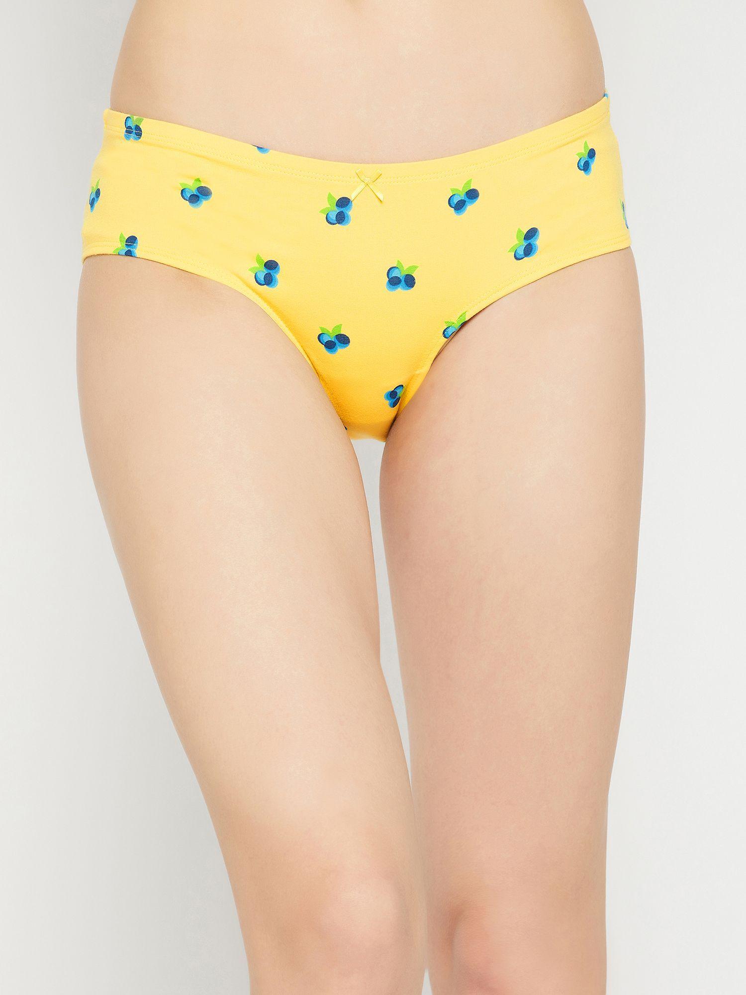 cotton mid waist printed hipster panty -yellow