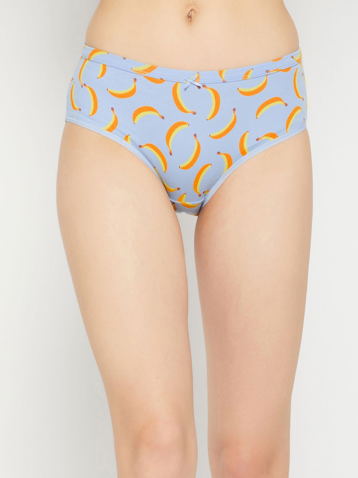 cotton mid waist printed hipster panty with outer elastic -blue