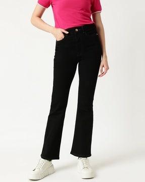 cotton mix plain flared jeans