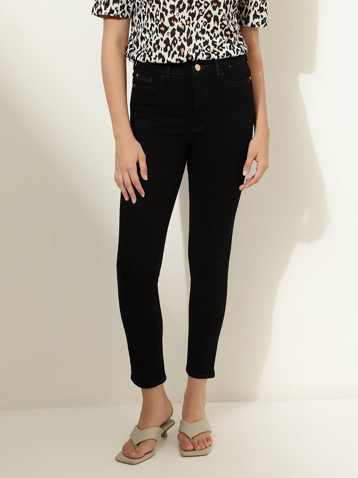 cotton mix plain skinny fit black jeans