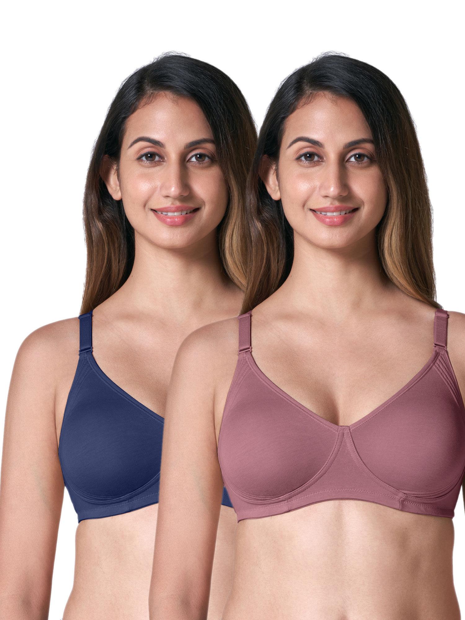 cotton moulded encirle bra with adjustable straps pack of 2 - multi-color