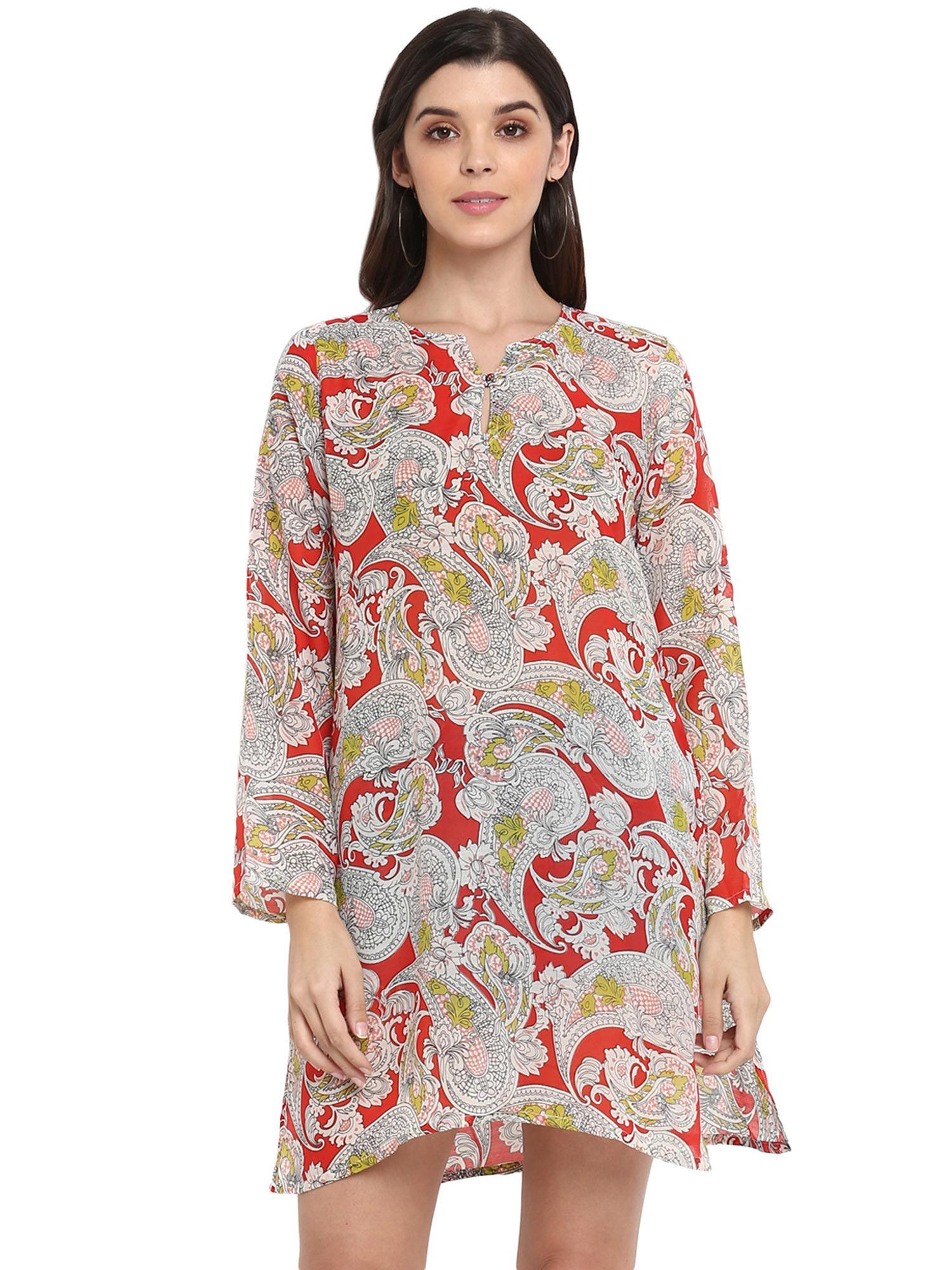 cotton multi-color printed tunic dress