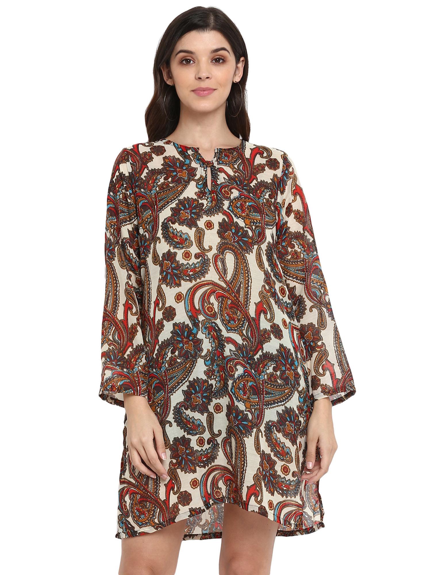 cotton multi-color tropical print tunic dress