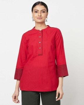 cotton nagari contrast trim tunic