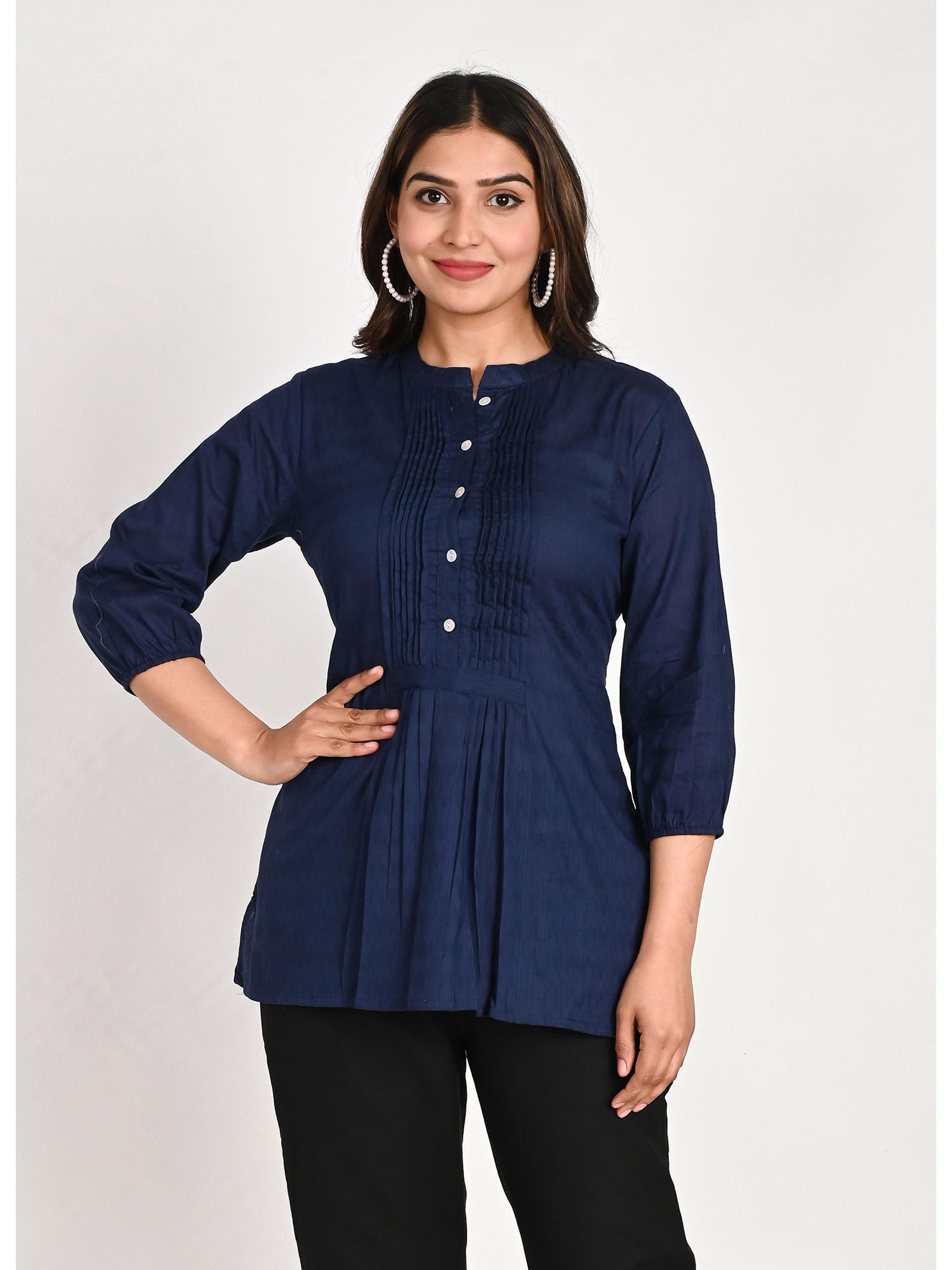 cotton navy blue pleated top