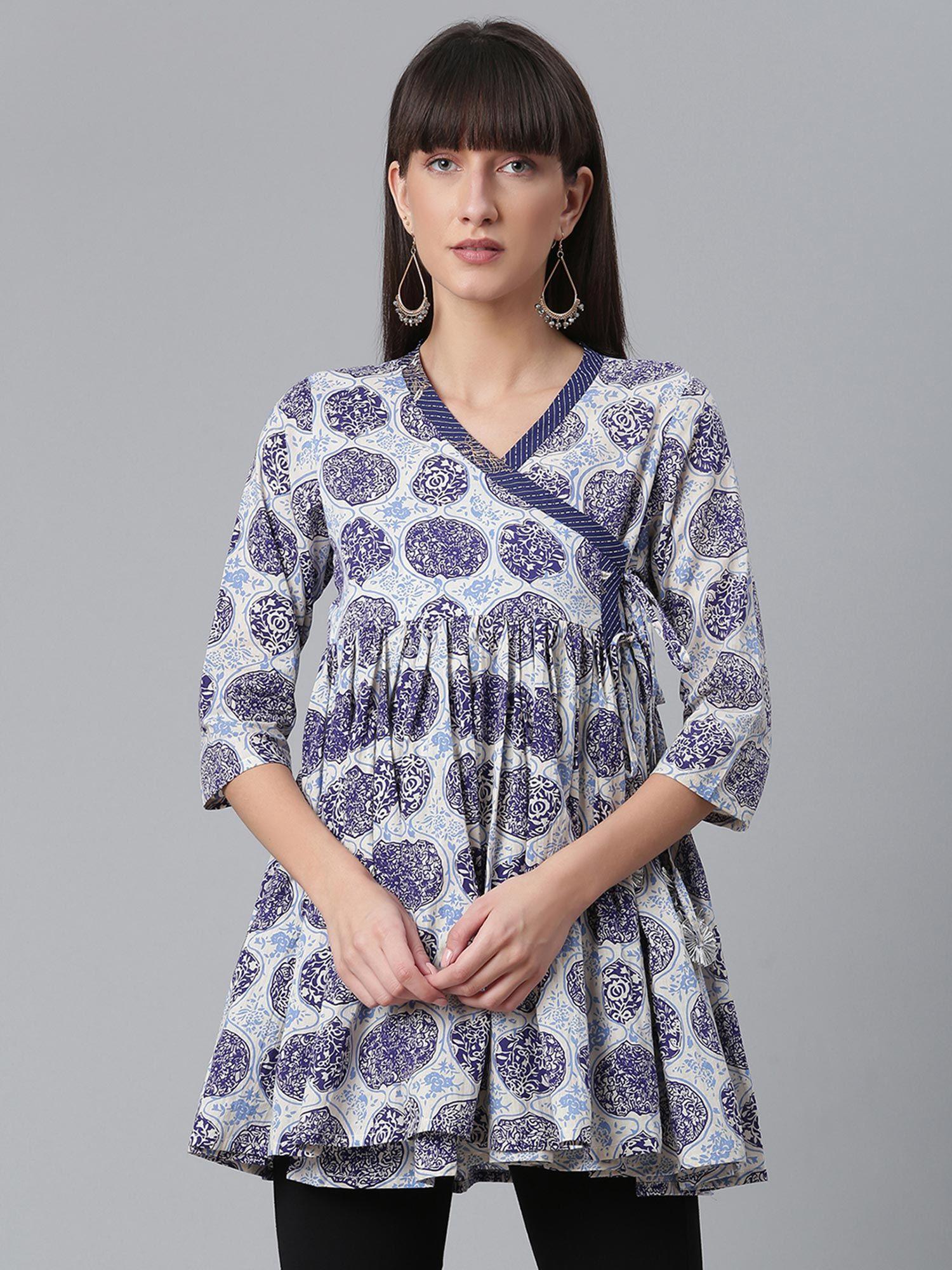 cotton navy blue wax printed western tunic