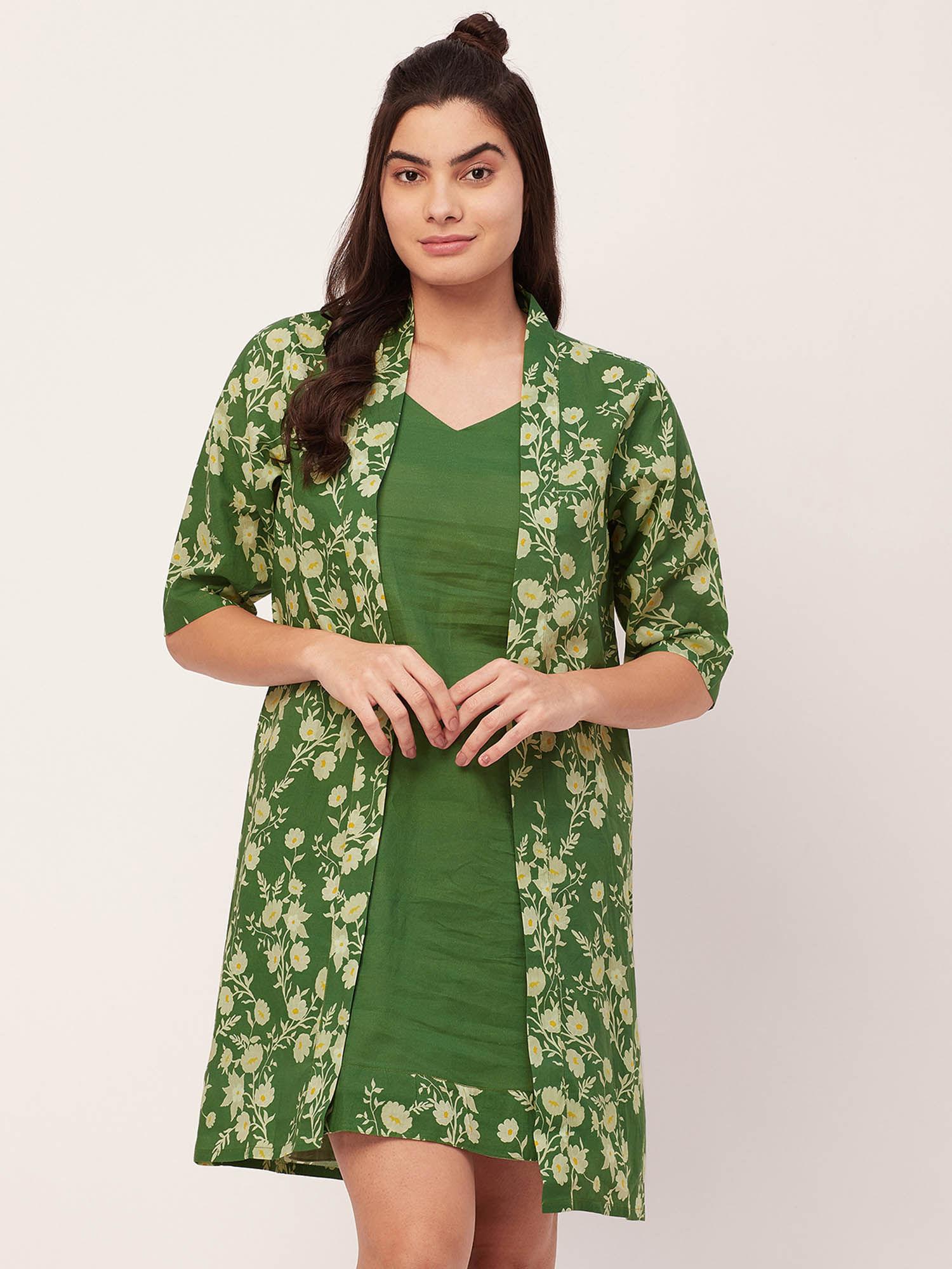 cotton night dress for women - green (set of 2)