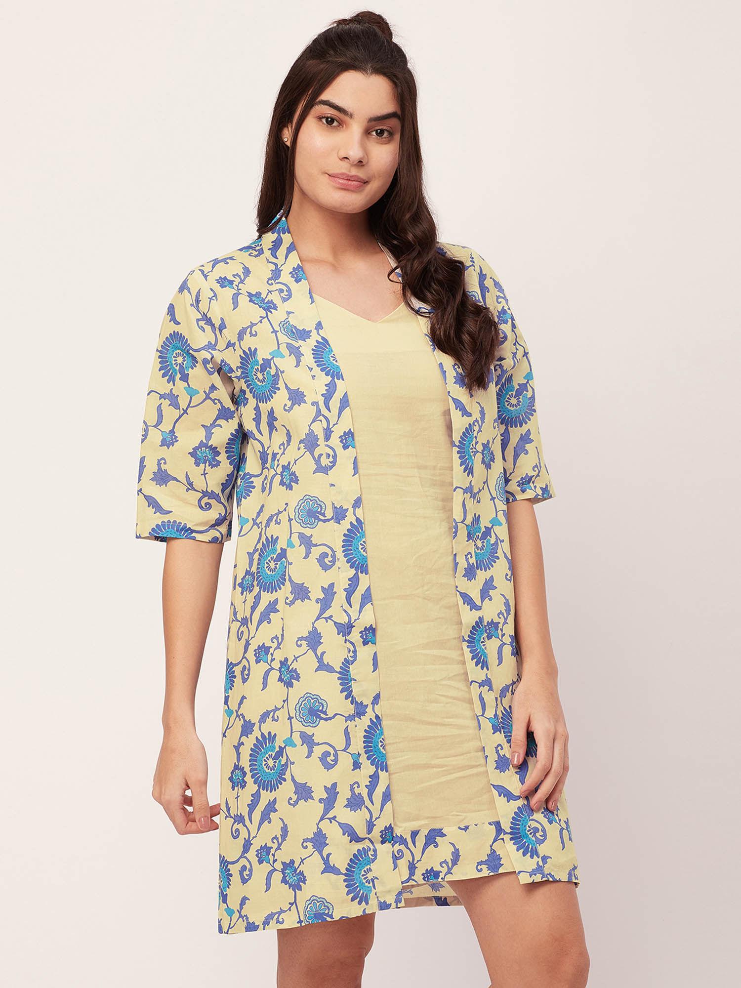 cotton night dress for women - yellow (set of 2)