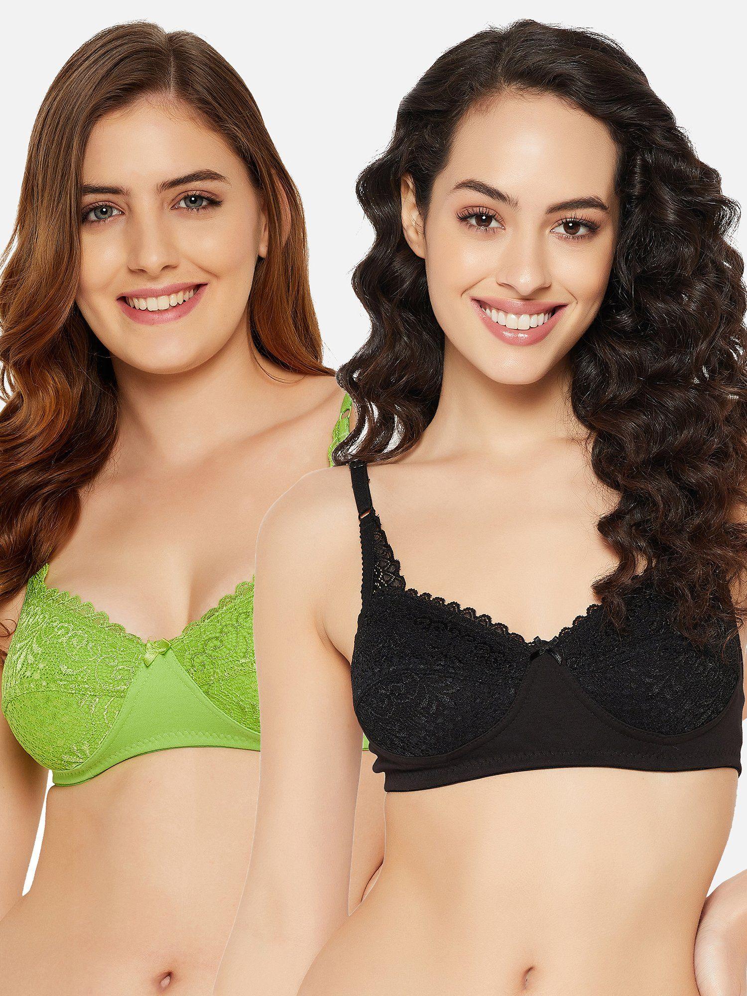 cotton non-padded full cup wire free everyday bra - multi color (pack of 2)