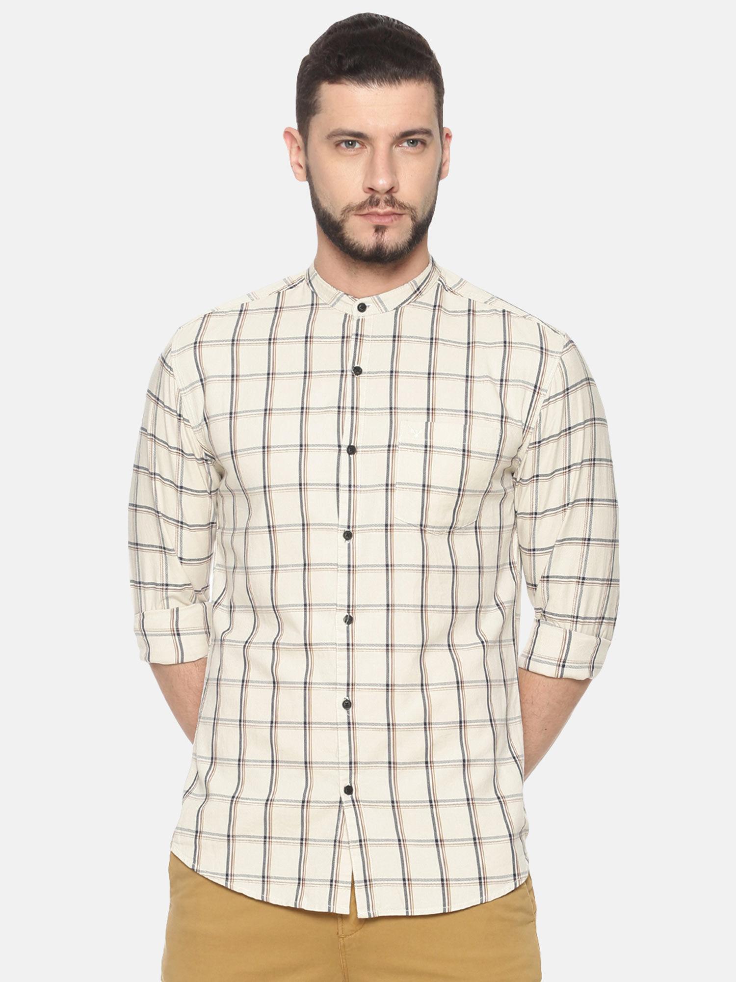 cotton off white checks casual slim fit shirt