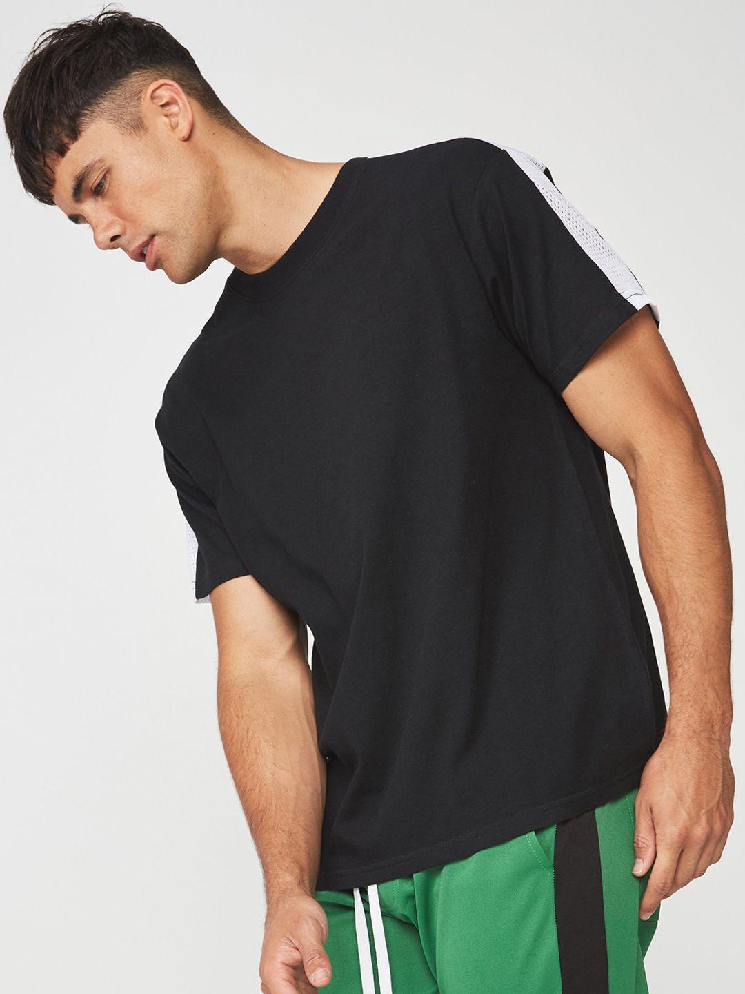 cotton on men black solid round neck t-shirt