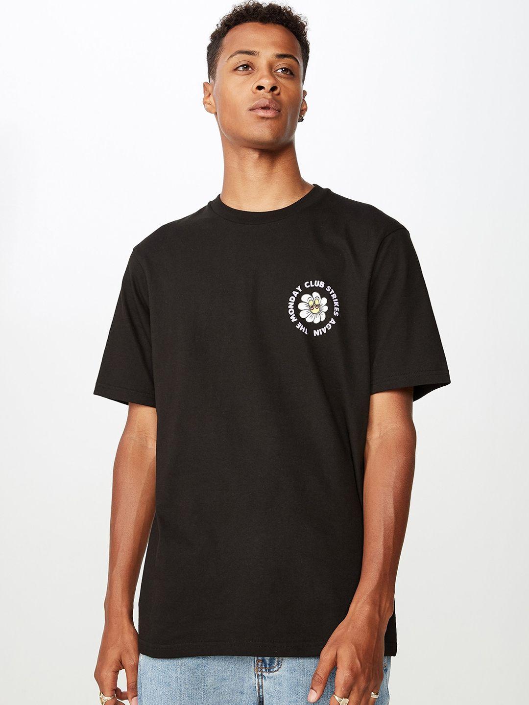 cotton on men black solid round neck t-shirt