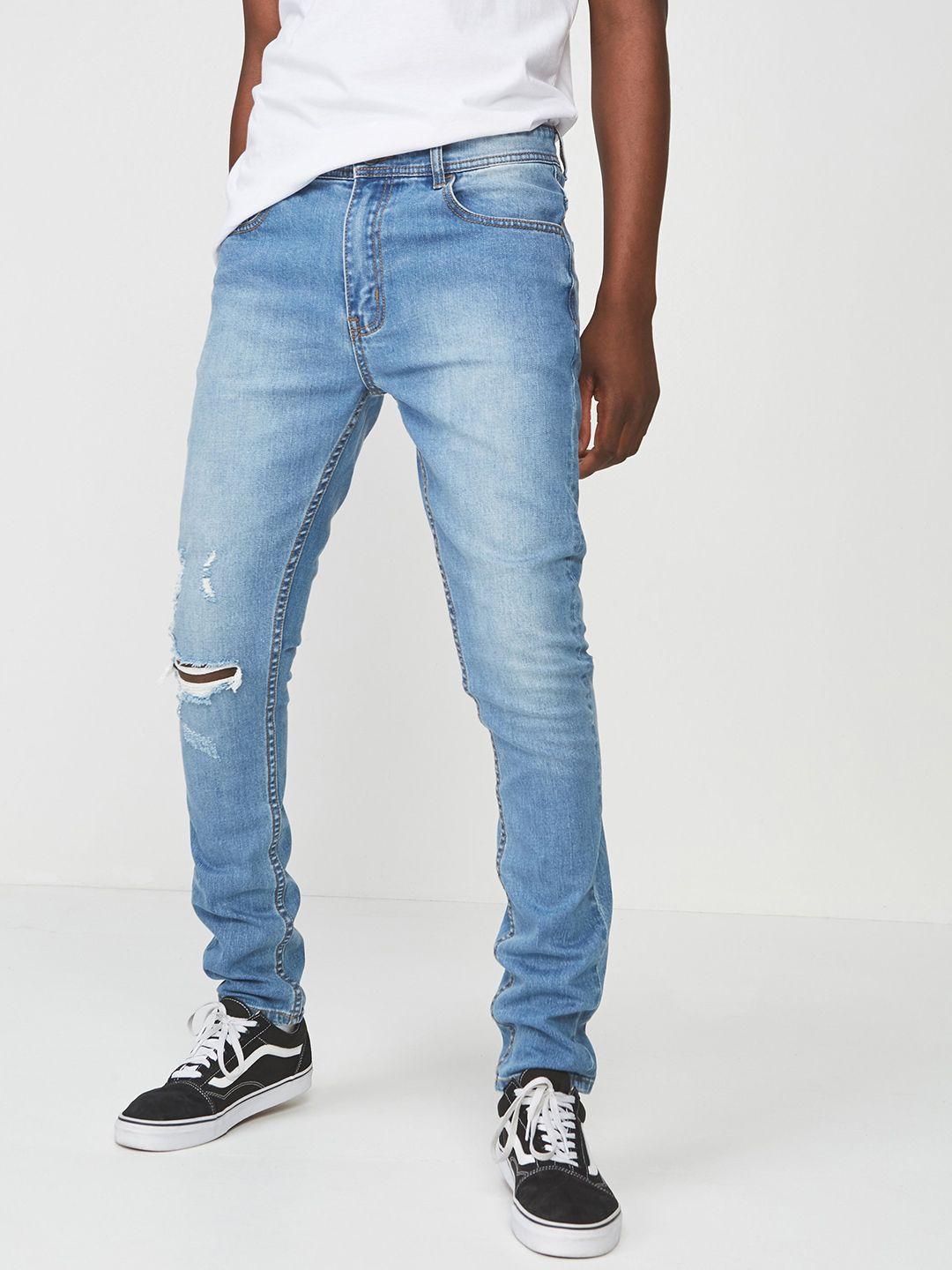 cotton on men blue super skinny fit mid-rise slash knee stretchable jeans